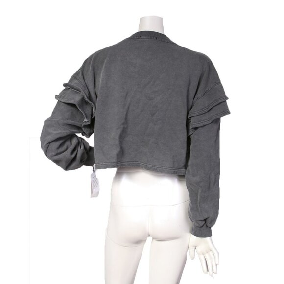 7 For All Mankind Ruffled Cropped Sweatshirt Sweater Grey Crewneck NEW - Picture 6 of 8